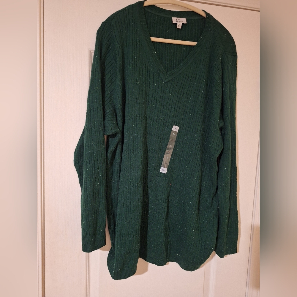NWT Kim Rogers Forest Green V-Neck Sweater 2X‎